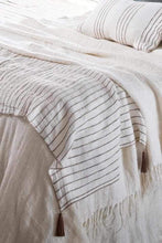 Load image into Gallery viewer, Throw Eadie Lifestyle R/Pool Linen white &amp; Organic stripe with tassels 200x 150cm
