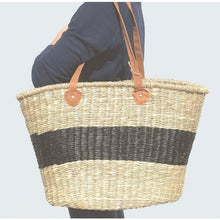 Load image into Gallery viewer, Basket BTB Black stripe seagrass long handle
