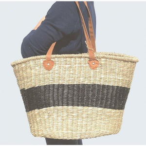 Basket BTB Black stripe seagrass long handle